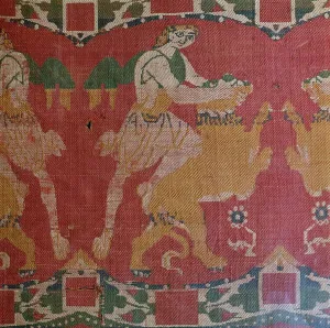 Victoria Albert Museum Prints: Byzantine silk with a motif of a hero and lion