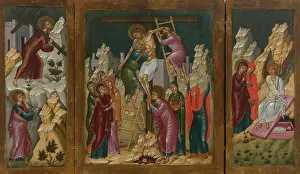 Tempera On Wood Prints: Byzantine Triptych with Scenes from the Passion of Christ