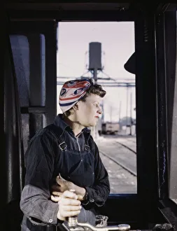 Headscarf Gallery: C. & N.W. R.R. Cloe Weaver, mother of four children, employed...the roundhouse, Clinton, Iowa, 1943