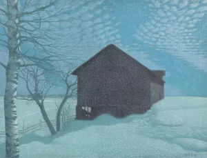 Private Collectionrealism Prints: The cabin in the snow. Creator: Lindh, Bror (1877-1941)