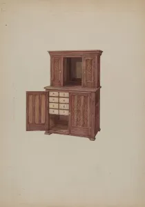 William Kieckhofel Prints: Cabinet, with Ivory Keyholes, c. 1937. Creator: William Kieckhofel