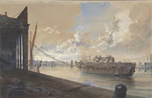 Atlantic Telegraph Company Gallery: The Cable Passed From the Works into the Hulk (the Old Frigate Iris) Lying in the Thames