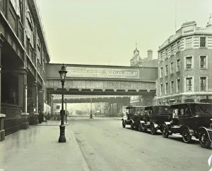 Streetlighting Prints: Cabs waiting outside Waterloo Station, Lambeth, London, 1930