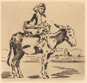 Riding Ass Prints: Cacoletiere ala Tour (Woman Riding an Ass near a Tower)