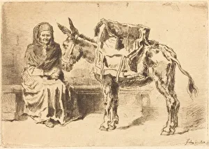Burden Prints: Cacoletiere Assise (Seated Woman and Ass), 1875. Creator: Felix Hilaire Buhot