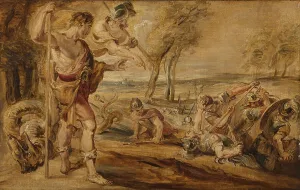 Advisor Prints: Cadmus, Guided by Minerva, Observes the Spartoi Fighting, before 1747. Creator: Unknown