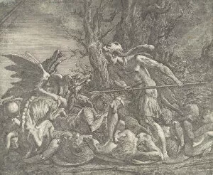 Spear Collection: Cadmus killing the Dragon, ca. 1540-45. Creator: Leon Davent