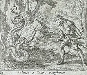 Wilhelm Janson Prints: Cadmus Killing the Serpent, published 1606. Creators: Antonio Tempesta, Wilhelm Janson