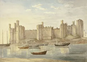 Fishing Boat Prints: Caernarvon Castle, 1845. Creator: Elizabeth Murray