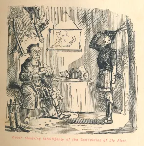 The Comic History Of England Gallery: Caesar receiving intelligence of the Destruction of his Fleet, c1860, (c1860). Artist: John Leech