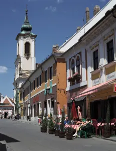 Pest Prints: Cafe and church, Szentendre, Hungary