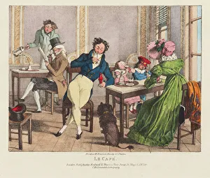 In the cafe. From: Twenty four subjects exhibiting the costume of Paris, 1822. Creator: Chalon; John James (1778-1854)