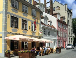 Latvia Prints: Cafe on Meistaru iela, Riga, Latvia