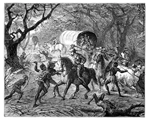 Kaffir Prints: The Caffre War: Natives attacking a convoy, 19th century