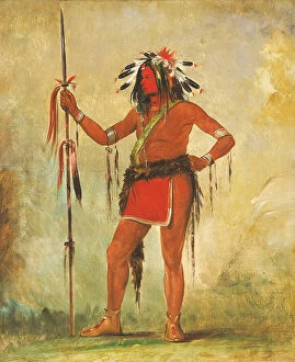Lance Collection: Cah-be-mub-bee, He Who Sits Everywhere, a Brave, 1835. Creator: George Catlin