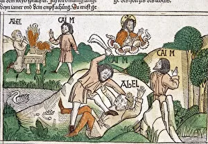 Catholic Christian Gallery: Cain and Abel, scene in the Bible of Nuremberg written in German, 1483
