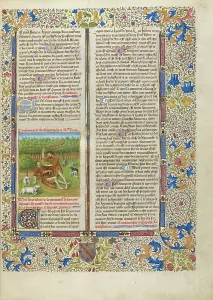 Intricately Prints: Cain Killing Abel; Cite de Dieu, about 1440-1450. Creator: Master of the Geneva Boccaccio