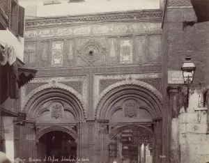Bonfils Prints: Caire. Mosquee el-Arhar, details de la porte, 1870s. Creator: Felix Bonfils