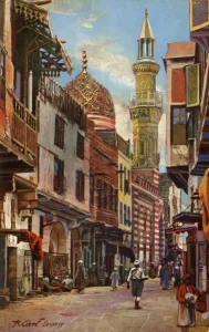 Cairo: Boulac Street and Mosque of Aboul-Ela, c1918-c1939. Creator: Unknown Cairo: Boulac Street and Mosque of Aboul-Ela, c1918-c1939. Creator: Unknown