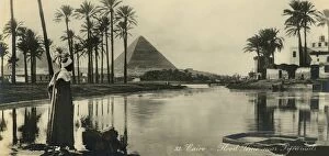 Cairo - Flood Time near Pyramids, c1918-c1939. Creator: Unknown