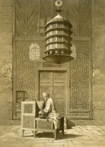 Quran Prints: Cairo: Funerary or Sepuchral Mosque of Sultan Barquoq seated Imam reading the Koran