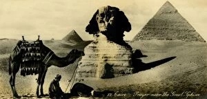 Cairo - Prayer near the Great Sphinx, c1918-c1939. Creator: Unknown