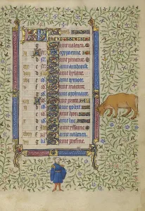Master Of Egerton 1070 Prints: Calendar Page for April: Picking Flowers: Taurus; Book of Hours