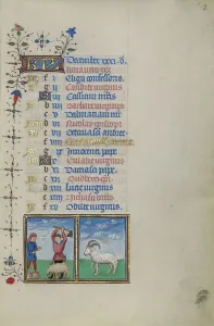 Swine Prints: Calendar Page for December: Slaughtering a Pig: Capricorn; Book of Hours