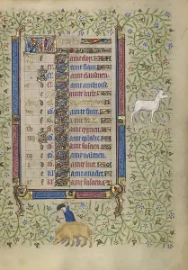 Pigs Prints: Calendar Page for December: Slaughtering Pigs: Capricorn; Book of Hours