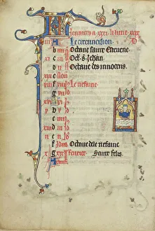 Margin Prints: Calendar Page for January: Feasting: Janus; Ruskin Hours, about 1300. Creator: Unknown