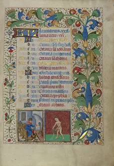 Warming Prints: Calendar Page for January: Keeping Warm: Aquarius; Book of Hours