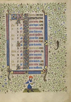 Seed Prints: Calendar Page for October: Sowing: Scorpio; Book of Hours, about 1410. Creator: Unknown