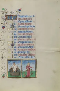 Libra Prints: Calendar Page for September: Making Wine: Libra; Book of Hours