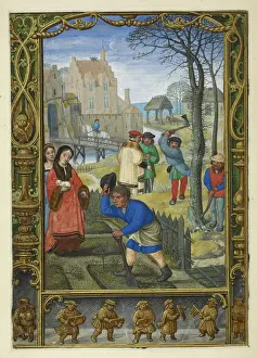 Digging Prints: Calendar scene for March: gardening and felling trees, 1520-1530. Creator: Unknown