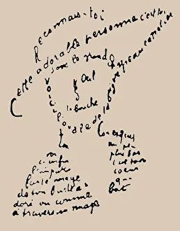 Calligram: "Reconnais-toi", poem to Louise de Coligny-Chatillon, February 9, 1915, 1918. Creator: Apollinaire, Guillaume (1880-1918)