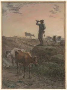 Jf Millet Prints: Calling Home the Cows, c. 1866. Creator: Jean Francois Millet