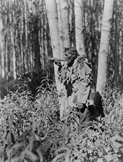Woods Collection: Calling a moose-Cree, c1927. Creator: Edward Sheriff Curtis