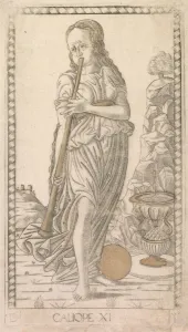 Engraving Hand Coloured With Gold Prints: Calliope (from the Tarocchi series D: Apollo and the Muses, #11), before 1467. Creator