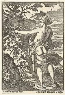 Buttocks Gallery: Callisto hunting with drawn bow, after Parmigianino), 1720-1740. Creator: Antonio Belemo