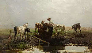 Edge Of The Forest Gallery: Calves at a trough. Artist: Maris, Willem (1844-1910)