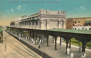 Camaguey Prints: Camaguey. Estacion del Ferro-Carril. Railway Station, Cuba, c1910s
