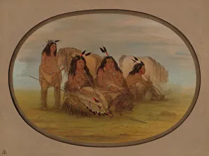 Comanche Prints: Camanchee Chief with Three Warriors, 1861 / 1869. Creator: George Catlin
