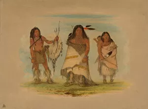 Plains Indian Gallery: Camanchee Chief, His Wife, and a Warrior, 1861. Creator: George Catlin