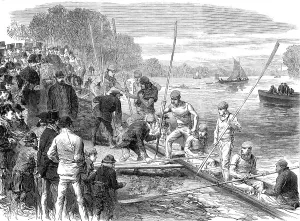 Students Prints: The Cambridge University boat crew returning from practice, 1870. Creator: Unknown