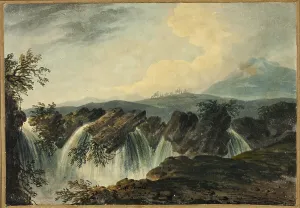 Dominic Serres Prints: Camel Caravan Crossing Plane Above Waterfall, 1742-1793. Creator: Dominic Serres
