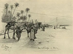 Palm Trees Prints: Camel-drivers on the banks of the Nile at Aswan