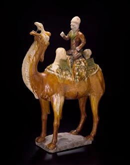 Camels Collection: Camel and Rider, Tang dynasty (618-907 A. D. ), first half of 8th century. Creator: Unknown