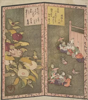 Cock Fight Gallery: Camellia Flowers (left); People Watching a Cockfight (right), ca. 1820. ca. 1820