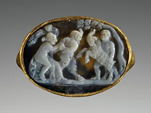 Restraining Prints: Cameo with Pan, a Maenad, a Satyr and a Goat inset Into a Ring, 25-1 B.C. Creator: Unknown