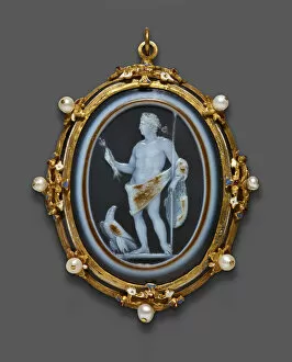 Cameo Collection: Cameo Portraying Emperor Claudius as Jupiter, Roman, 41-54 CE; Italian mount